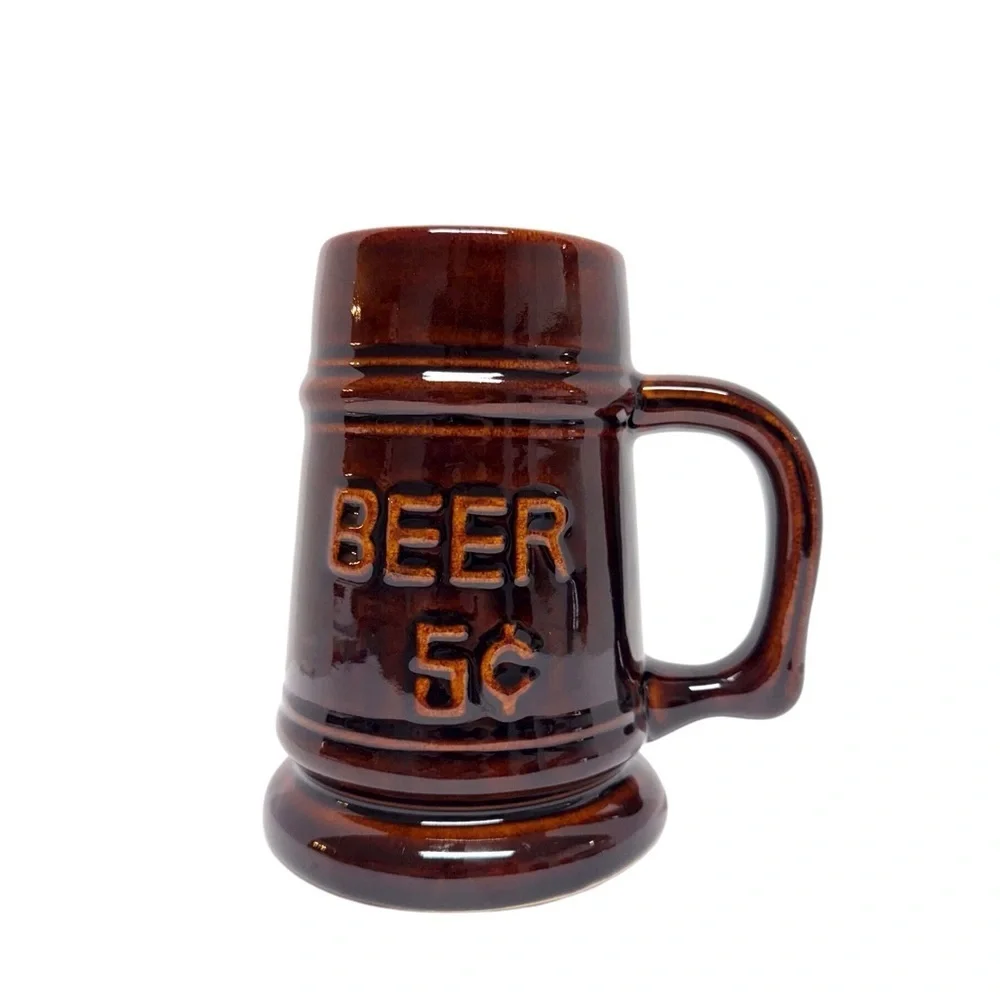 Vintage Beer Mug 5 cents Ceramic Brown Mug EUC